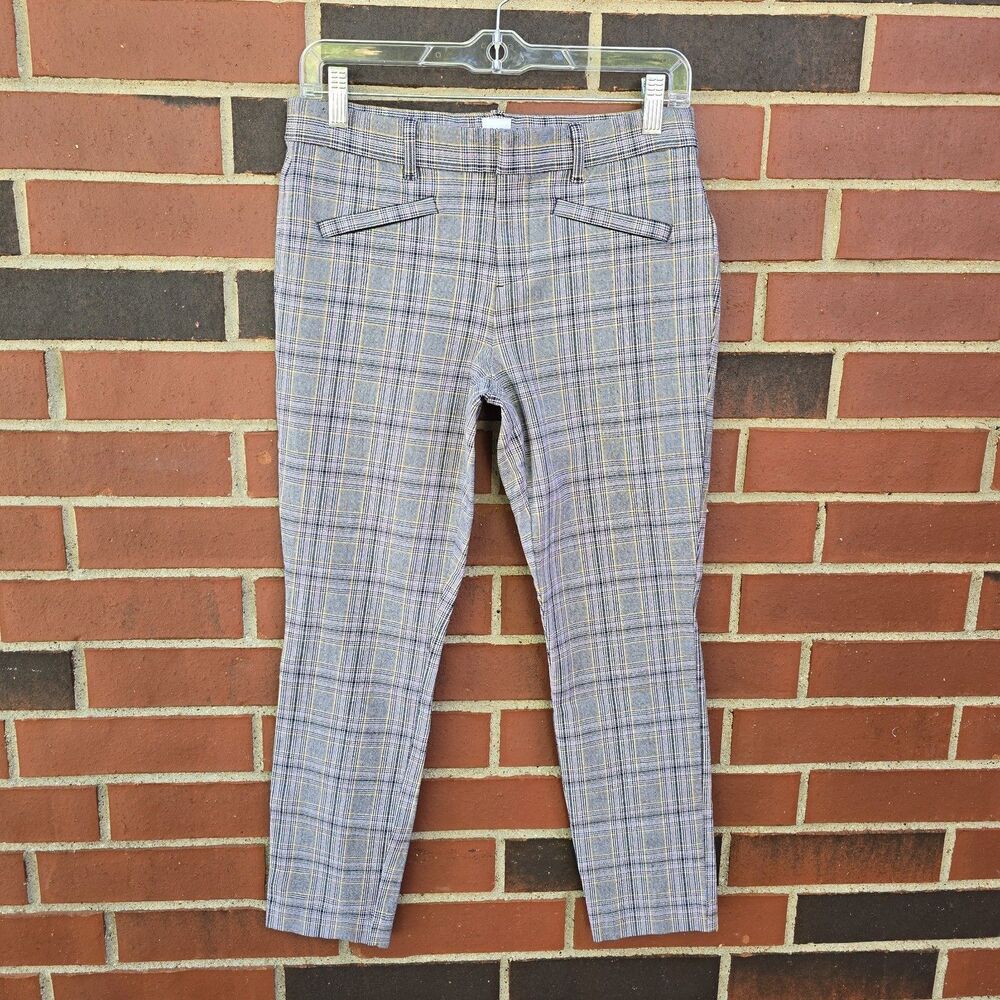 Gap Signature Skinny Ankle Pants Gray Purple Yellow Plaid Size 4 Cotton/Viscose